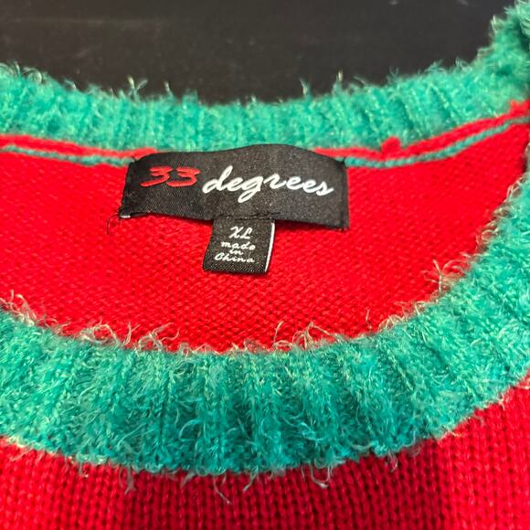 33 Degrees Llama Ugly Christmas Sweater XL Red Green Glitter Pom Pom Funny - Picture 5 of 6